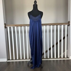 Vintage SweetHeart Satin Slip Maxi Dress Blue Lace Approx Small 90s Y2K Party